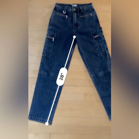 WeWoreWhat Cargo Style Utility Dark Blue Wash Baggy Straight Leg Jeans 25 - Picture 5 of 13